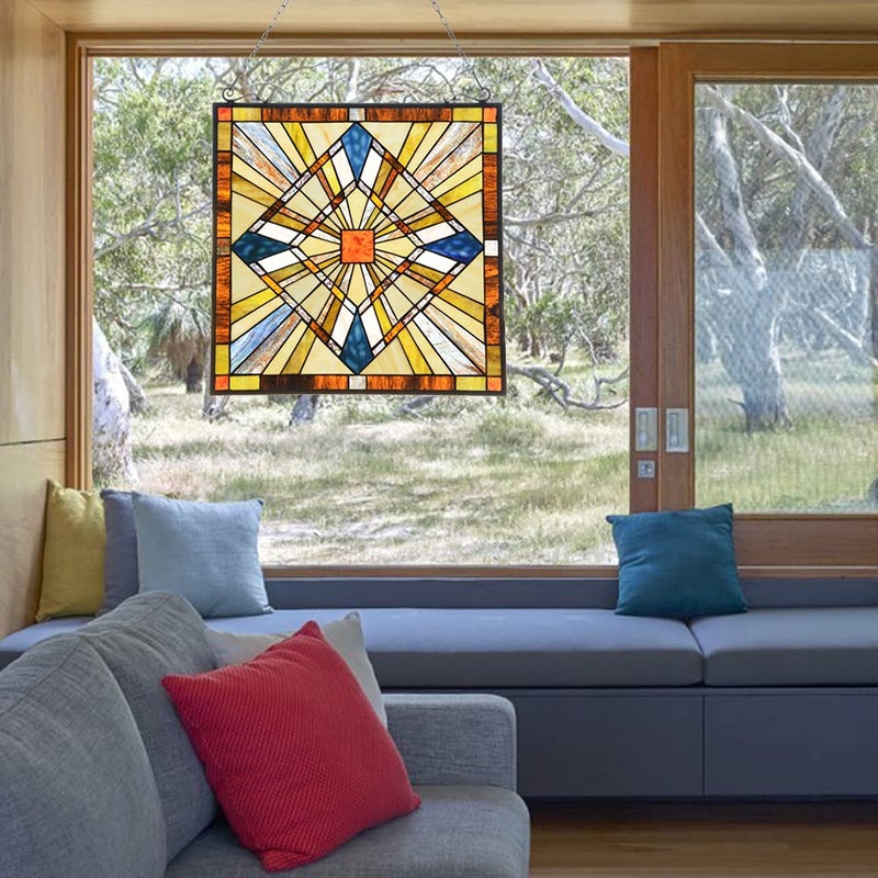 Capulina Mission Style Stained Glass Window Hangings Panels 20" W x 20" H Excellent Handicrafts Suncatcher Parents Gifts for Home Decor - Image 4